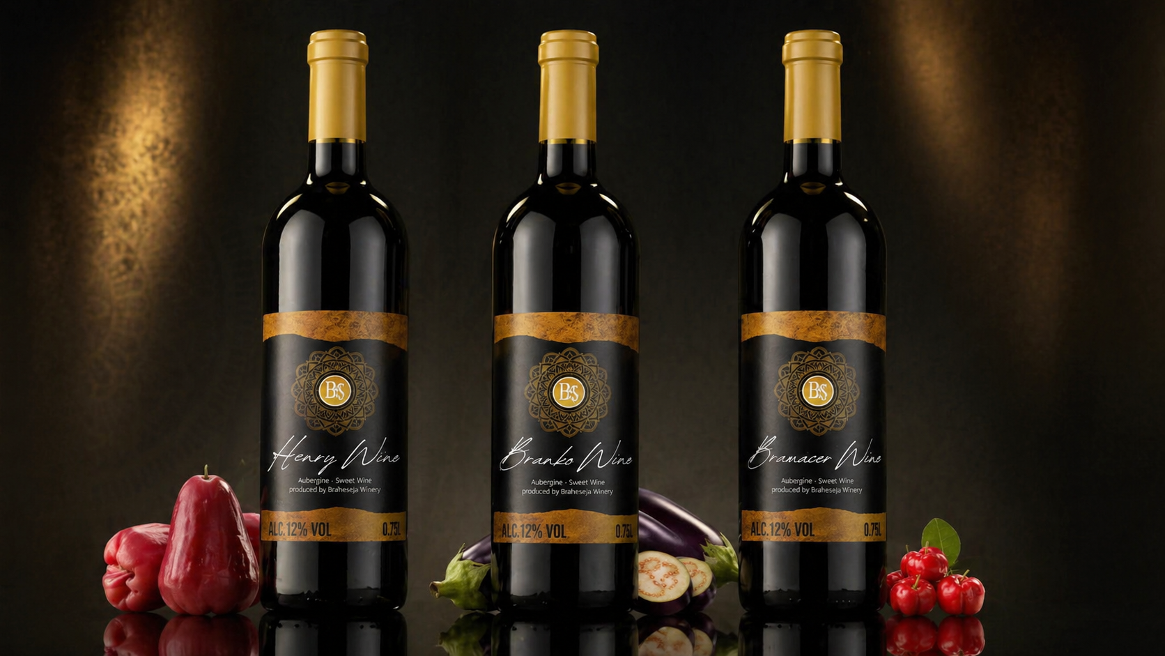Braheseja Winery signature fruit wine collection — Henry, Branko and Bramacer